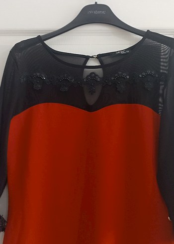 Kırmızı Siyah Gotik Midi Elbise - Görsel 3