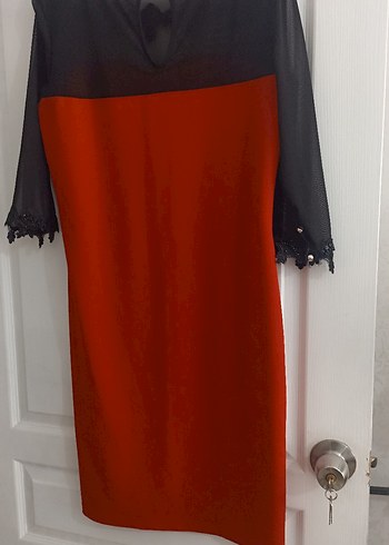 Kırmızı Siyah Gotik Midi Elbise - Görsel 4