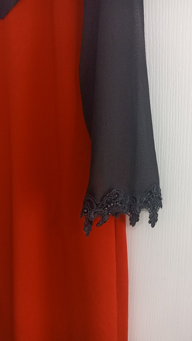 Kırmızı Siyah Gotik Midi Elbise - Görsel 2