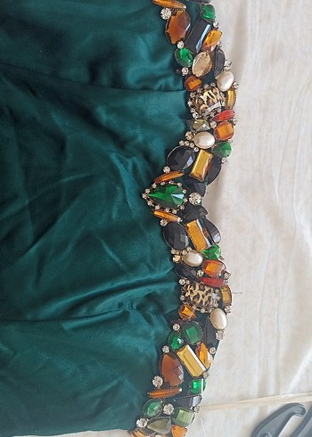 Turkuaz Drapeli Straplez kısa  Abiye Elbise - Görsel 2