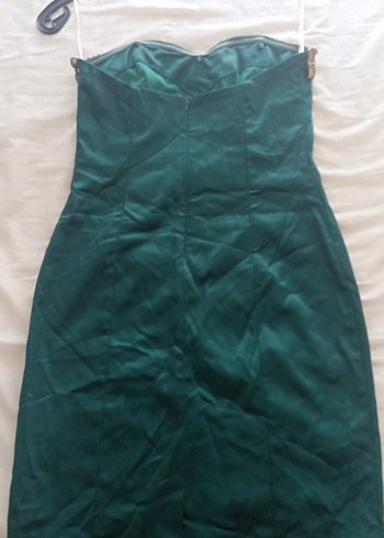 Turkuaz Drapeli Straplez kısa  Abiye Elbise - Görsel 3