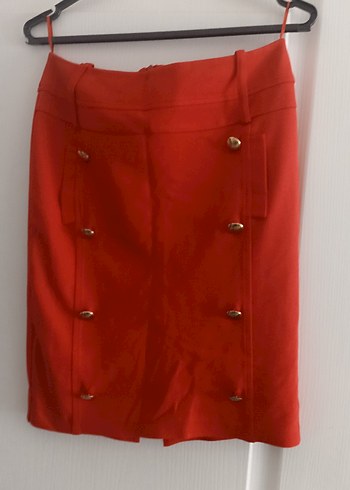 Düğmeli Kırmızı Mini Kalem Etek adil ışık marka - Görsel 2