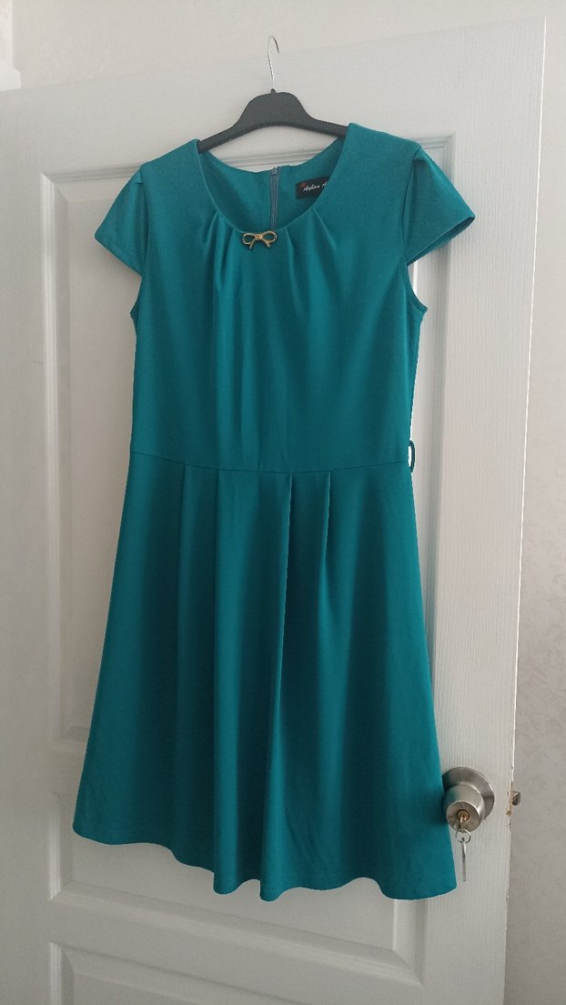 Turkuaz Pilili Midi Elbise - Görsel 2