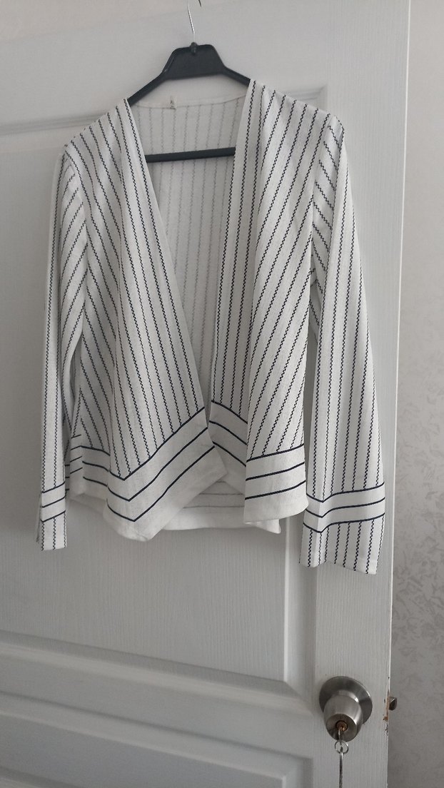 Uzun Kollu Çizgili Midi Kadın Hırka - Görsel 2