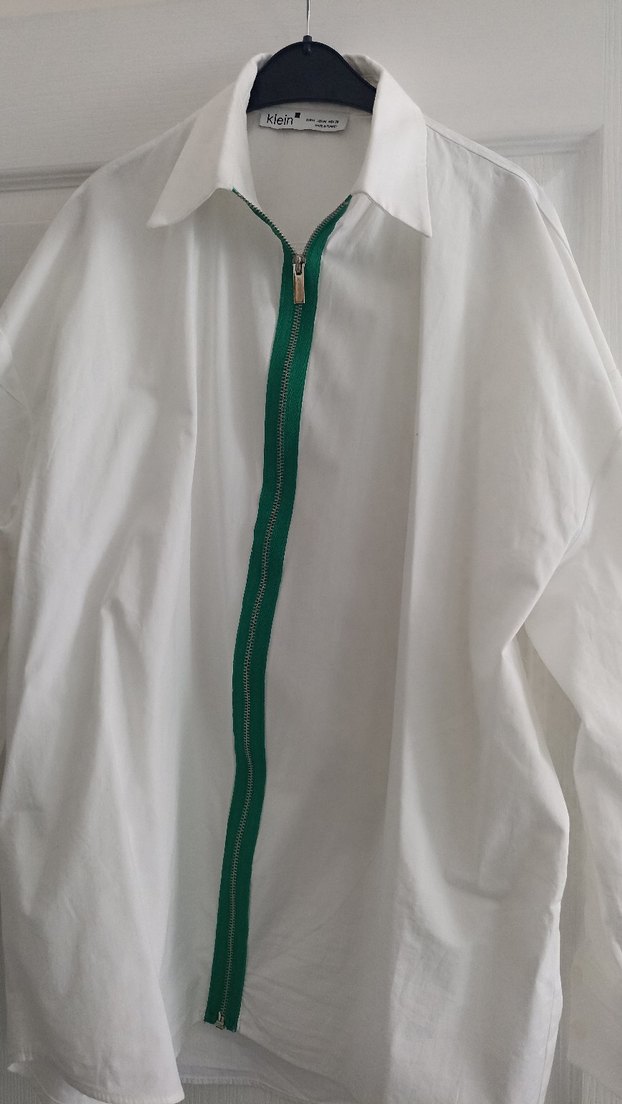 Fermuarlı Beyaz Kadın Gömlek - Görsel 2