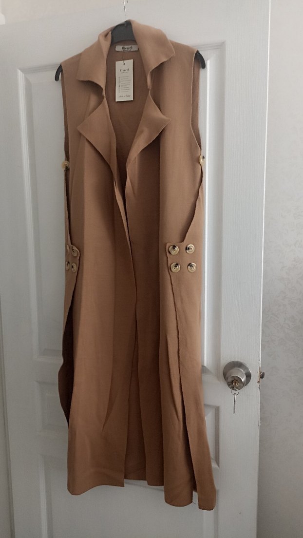 Bej Düğmeli Uzun Kadın Yelek - Görsel 2