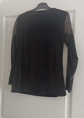 Siyah Uzun Kollu Drapeli Kadın Bluz - Görsel 3