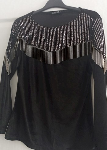 Siyah Uzun Kollu Drapeli Kadın Bluz - Görsel 2