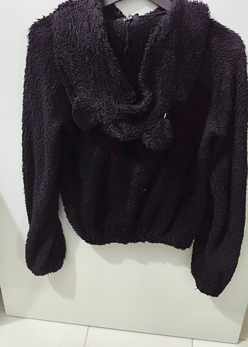 Siyah Kadın Suni Kürk Sweatshirt - Görsel 2