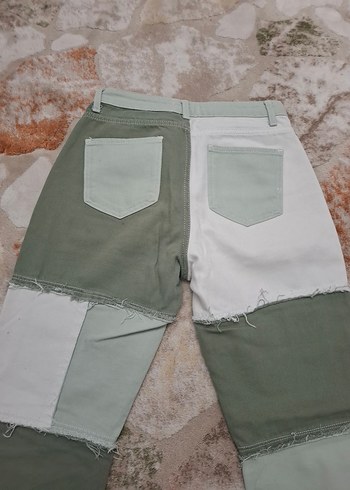 Kadın Trend Patchwork Yeşil Jean Pantolon - Görsel 3