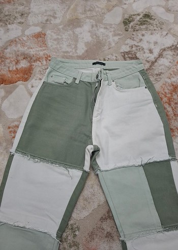 Kadın Trend Patchwork Yeşil Jean Pantolon - Görsel 2