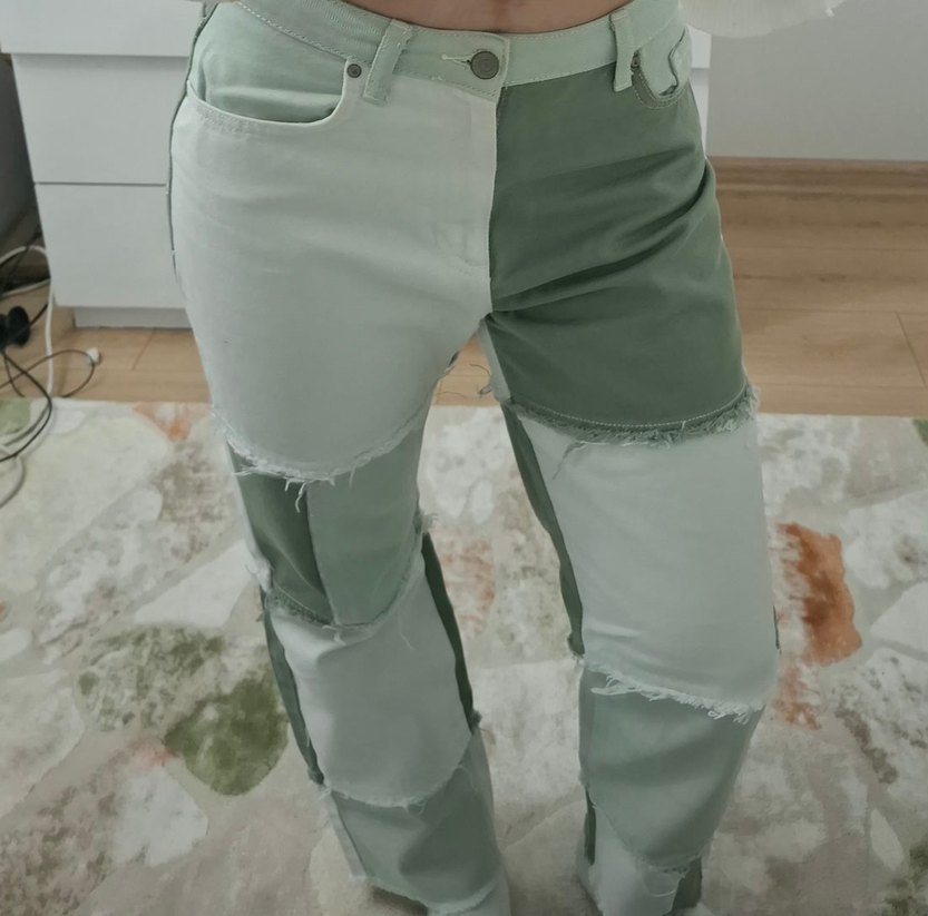 Kadın Trend Patchwork Yeşil Jean Pantolon - Görsel 4