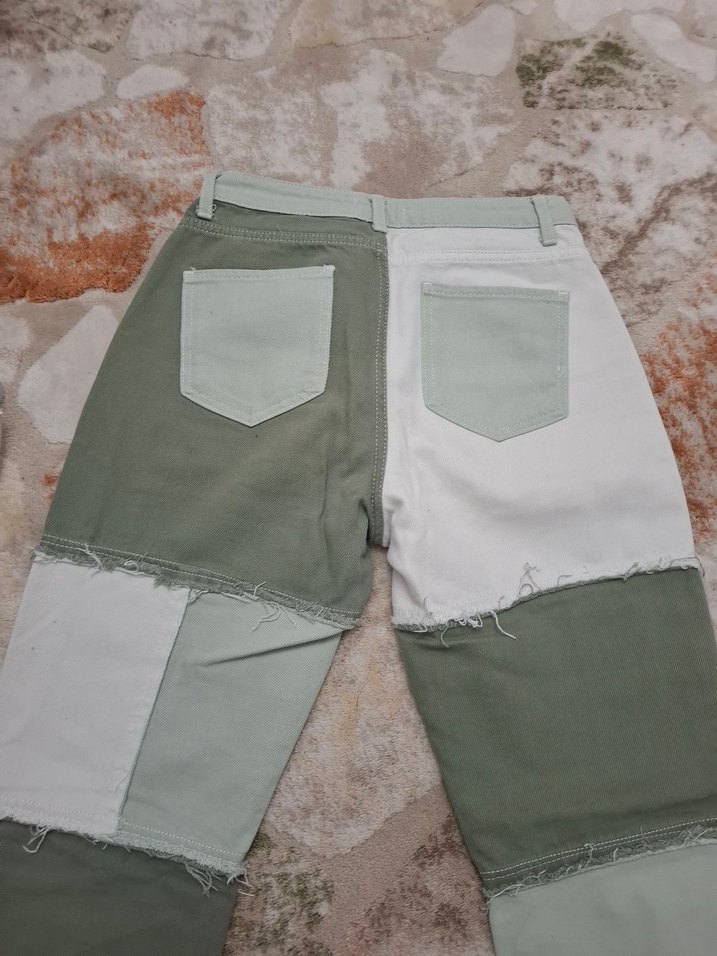 Kadın Trend Patchwork Yeşil Jean Pantolon - Görsel 3