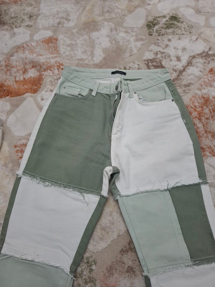 Kadın Trend Patchwork Yeşil Jean Pantolon - Görsel 2