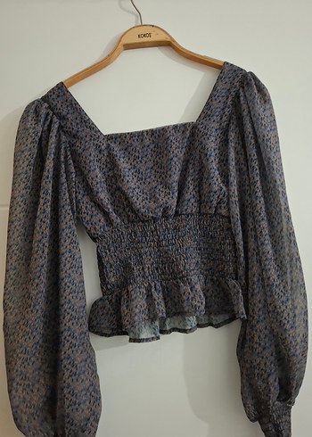 Gri Bohem Uzun Kollu Mini Bluz - Görsel 3