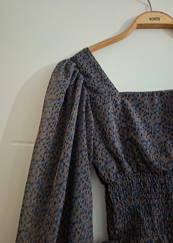 Gri Bohem Uzun Kollu Mini Bluz - Görsel 4