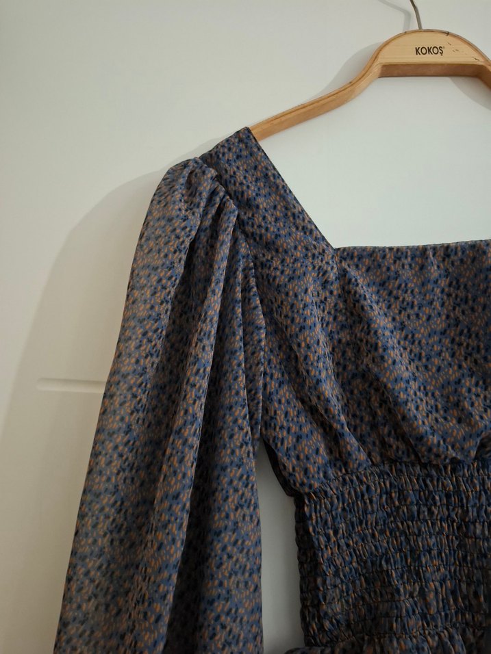 Gri Bohem Uzun Kollu Mini Bluz - Görsel 4