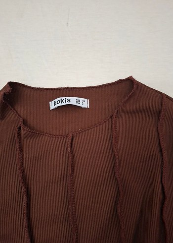 Kahverengi Kadın Pilili Uzun Kollu Crop Top - Görsel 2