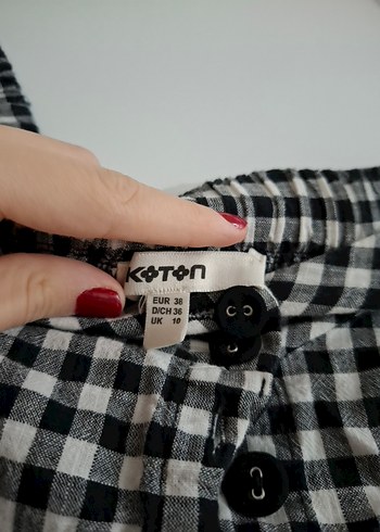 Düğmeli Siyah Beyaz Kareli Midi Elbise - Görsel 3