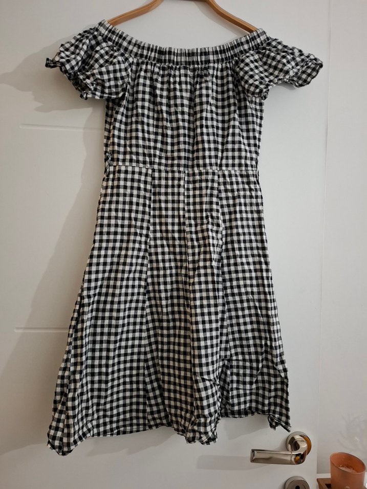 Düğmeli Siyah Beyaz Kareli Midi Elbise - Görsel 4