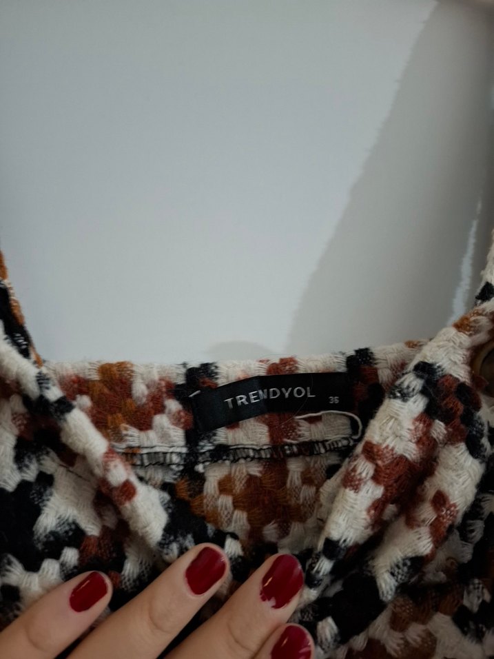 Kazayağı Desenli Askılı Elbise /Salopet - Görsel 2