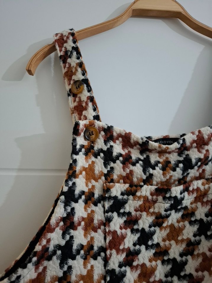 Kazayağı Desenli Askılı Elbise /Salopet - Görsel 3