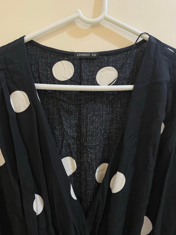 Uzun Kollu Puantiyeli Siyah Elbise - Görsel 2