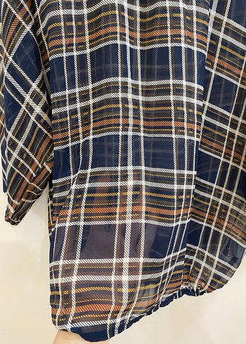 Kadın Ekose Desenli Salaş Bluz transparan - Görsel 2