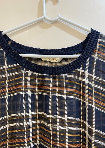 Kadın Ekose Desenli Salaş Bluz transparan - Görsel 3