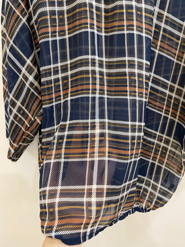 Kadın Ekose Desenli Salaş Bluz transparan - Görsel 2