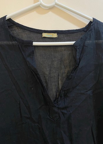 Siyah V Yaka Kadın Gömlek transparan - Görsel 2