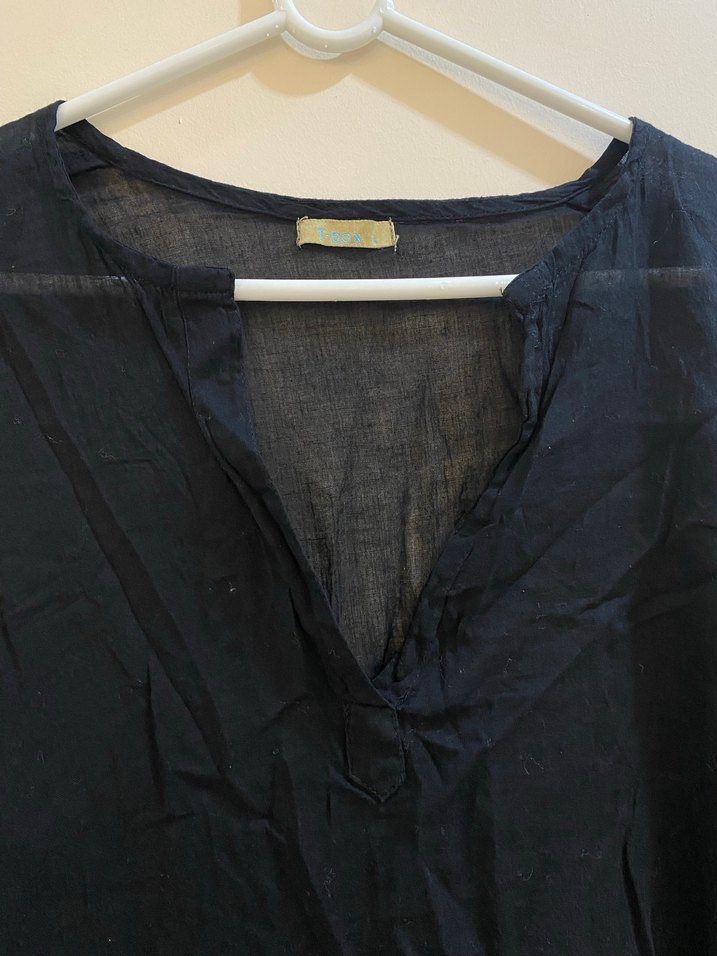 Siyah V Yaka Kadın Gömlek transparan - Görsel 2