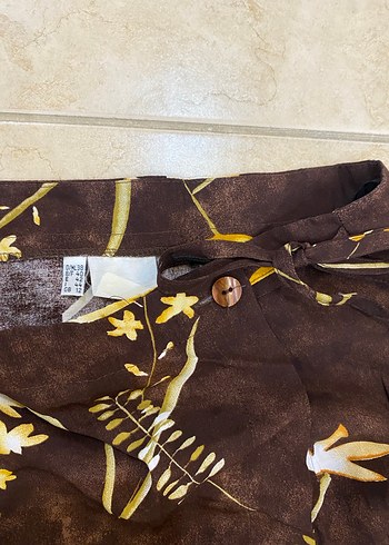 Çiçek Desenli Kahverengi Uzun Kadın Etek - Görsel 2