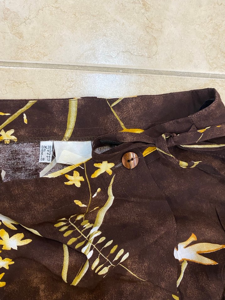 Çiçek Desenli Kahverengi Uzun Kadın Etek - Görsel 2