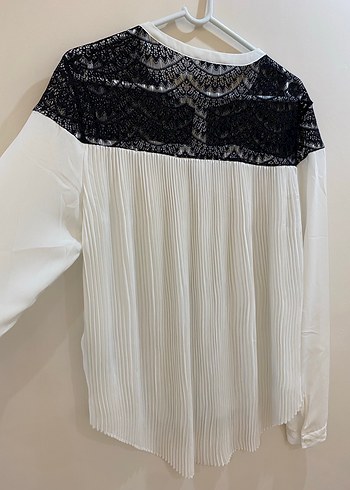 Dantel Detaylı Uzun Kollu Beyaz Gömlek - Görsel 2