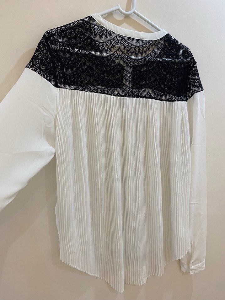 Dantel Detaylı Uzun Kollu Beyaz Gömlek - Görsel 2