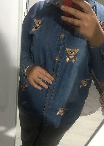 Düğmeli Nakışlı Uzun Kollu Denim Kadın Gömlek - Görsel 3