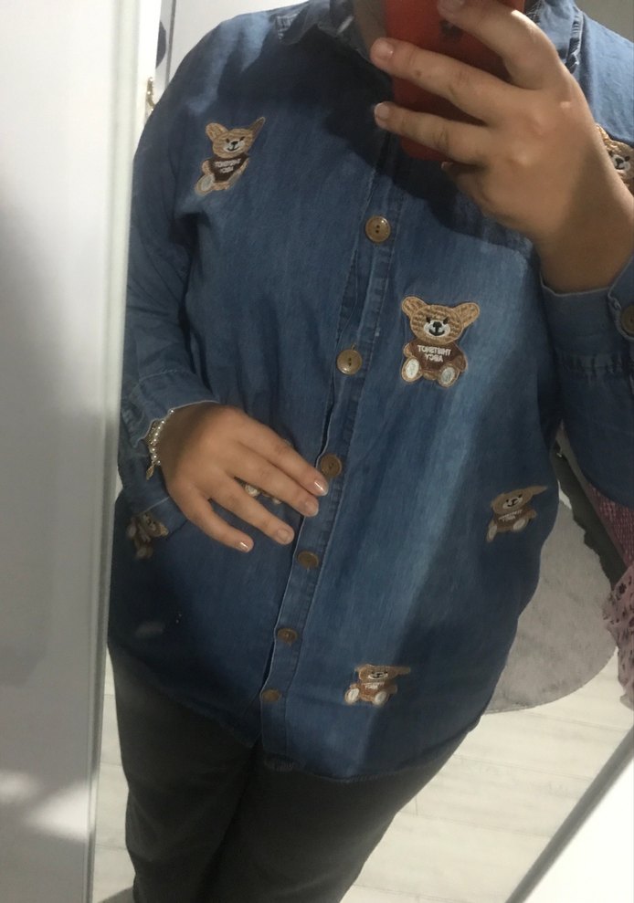 Düğmeli Nakışlı Uzun Kollu Denim Kadın Gömlek - Görsel 3