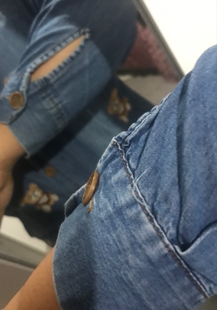 Düğmeli Nakışlı Uzun Kollu Denim Kadın Gömlek - Görsel 2