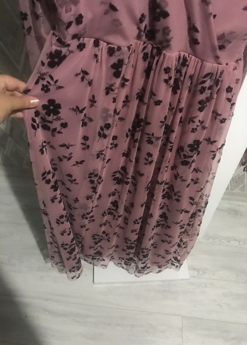 Pembe V Yaka Çiçekli elbise - Görsel 4