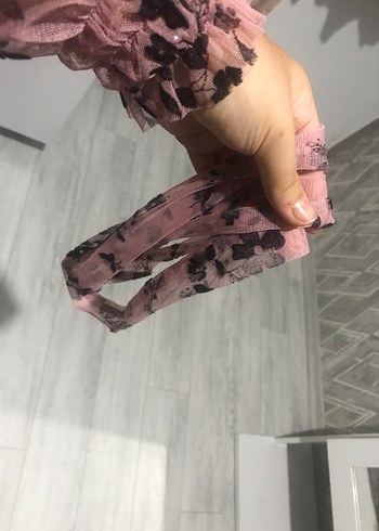 Pembe V Yaka Çiçekli elbise - Görsel 3