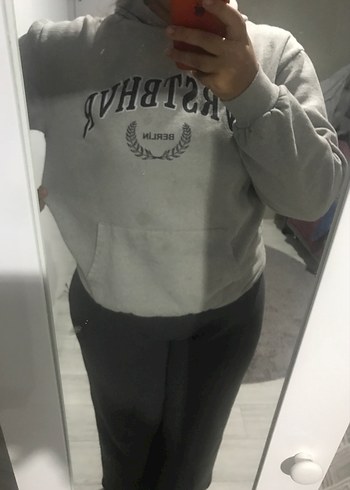 Gri Baskılı Kadın Sweatshirt - Görsel 6