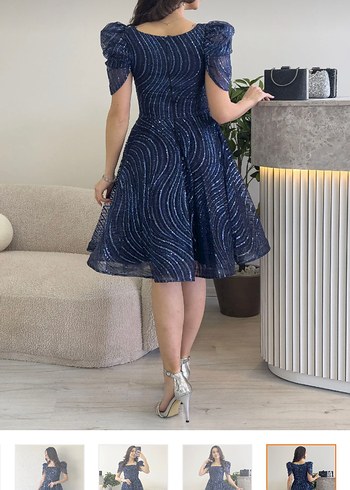 Işıltılı Lacivert Mini Abiye Elbise - Görsel 3