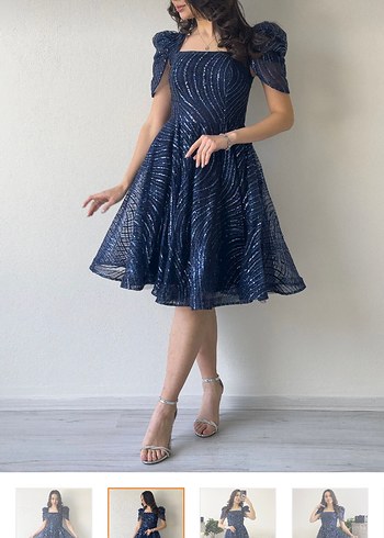 Işıltılı Lacivert Mini Abiye Elbise - Görsel 2