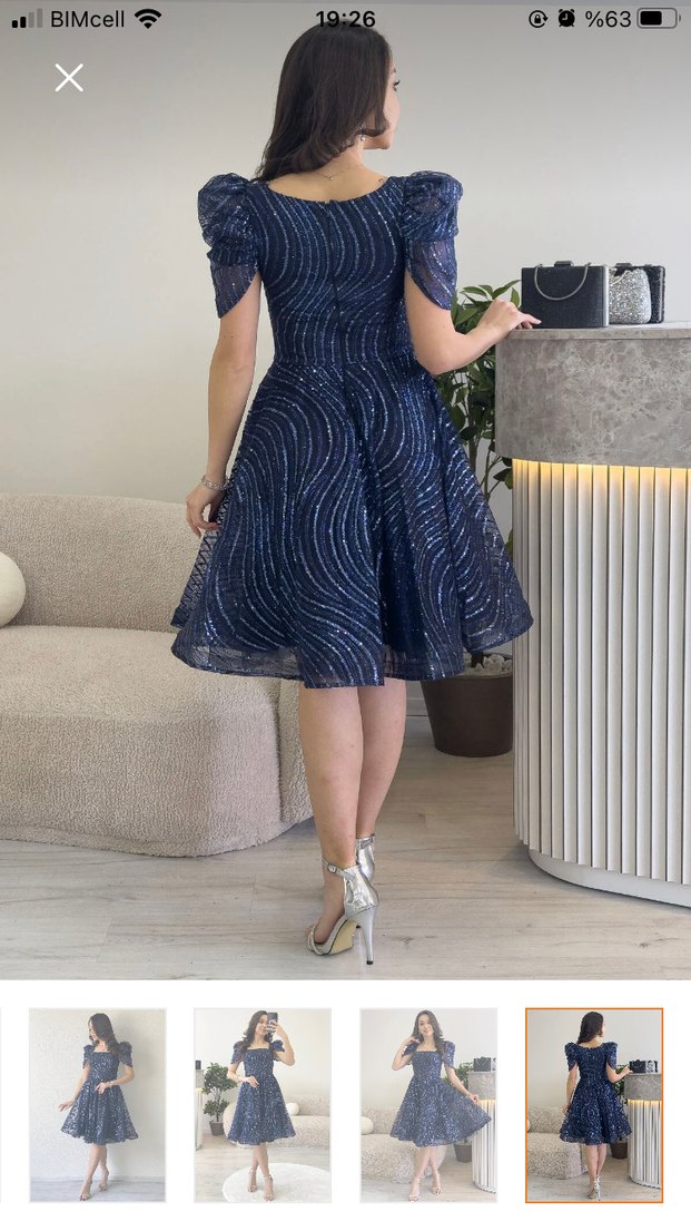 Işıltılı Lacivert Mini Abiye Elbise - Görsel 3