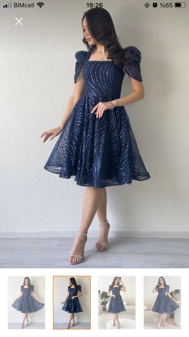 Işıltılı Lacivert Mini Abiye Elbise - Görsel 2