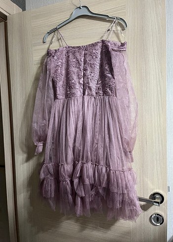 Mor Mini Dantel İşlemeli Bohem Elbise - Görsel 2