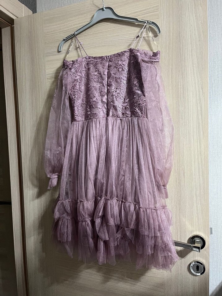 Mor Mini Dantel İşlemeli Bohem Elbise - Görsel 2