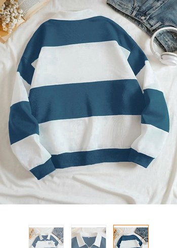 Uzun Kollu Rahat Kesim Beyaz mavi Seray - Görsel 2