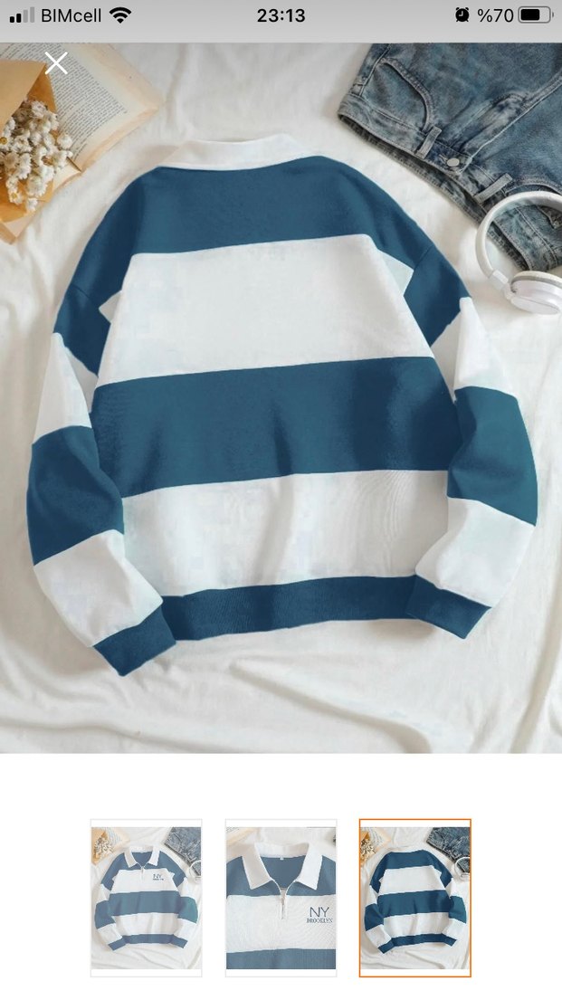 Uzun Kollu Rahat Kesim Beyaz mavi Seray - Görsel 2